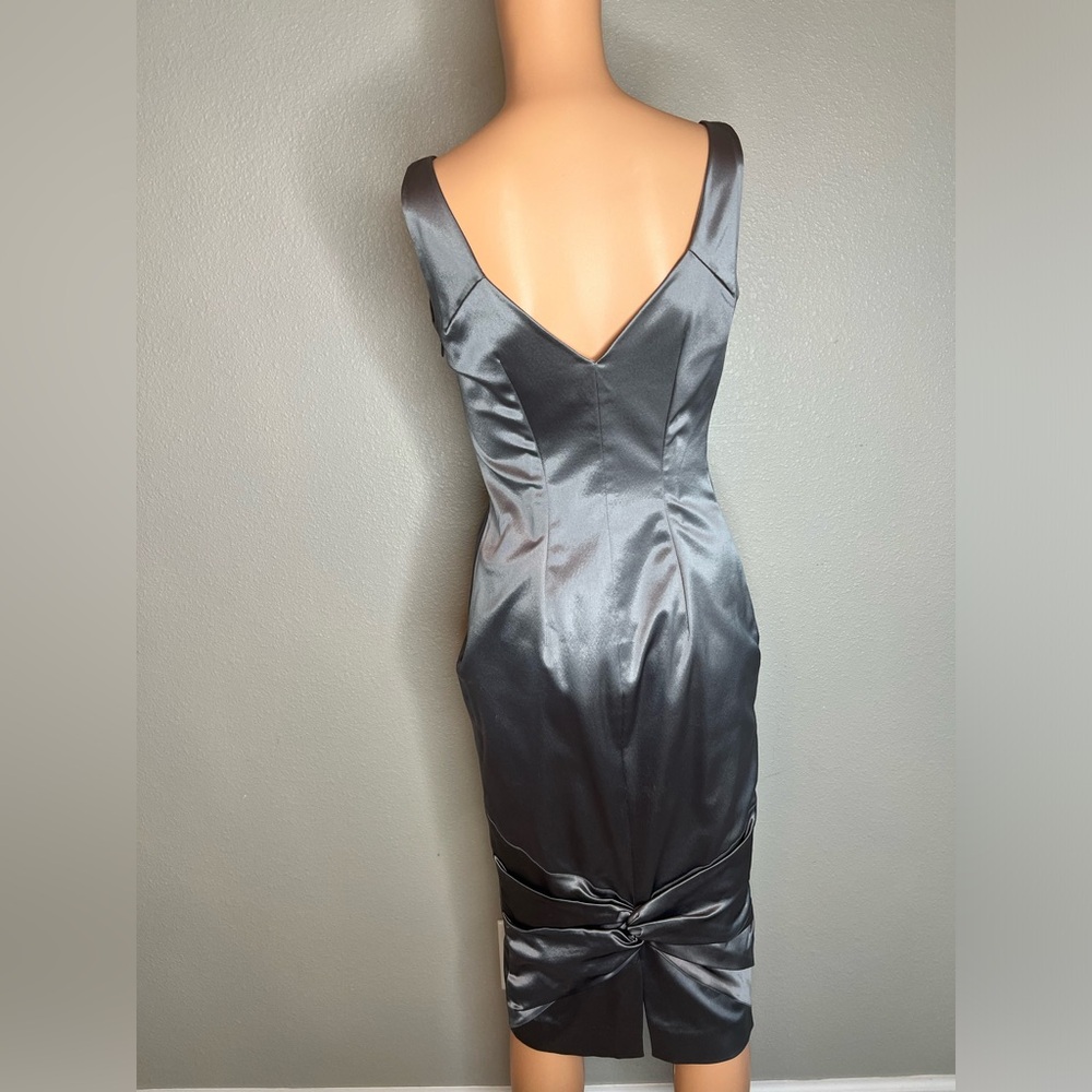 Vintage Dior 42/ US 4/6 Satin silver cocktail dress with ruched accented back. - Picture 2 of 9